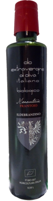 Bottiglia olio extravergine di oliva biologico Ildebrandino varietà Frantoio